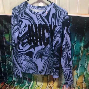Juicy top size XS lavender/navy‎ with black lettering, sweater style top